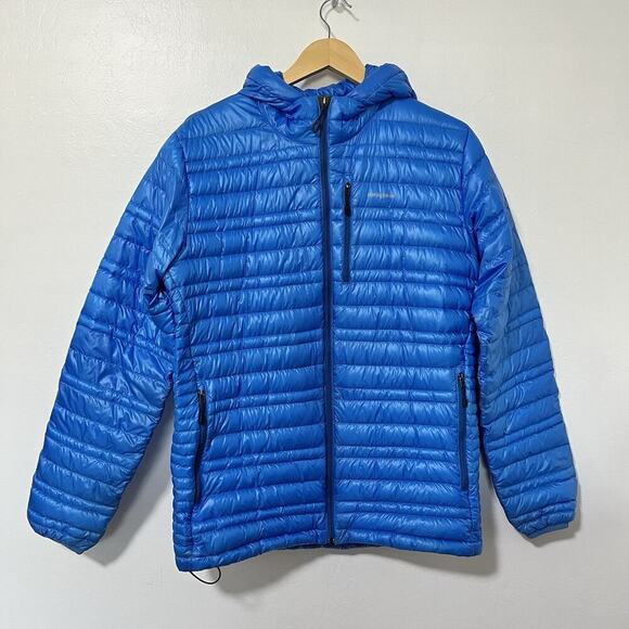Patagonia Men’s Ultralight Down Hooded Jacket Size M Blue Hiking Packable Men's - Picture 2 of 9